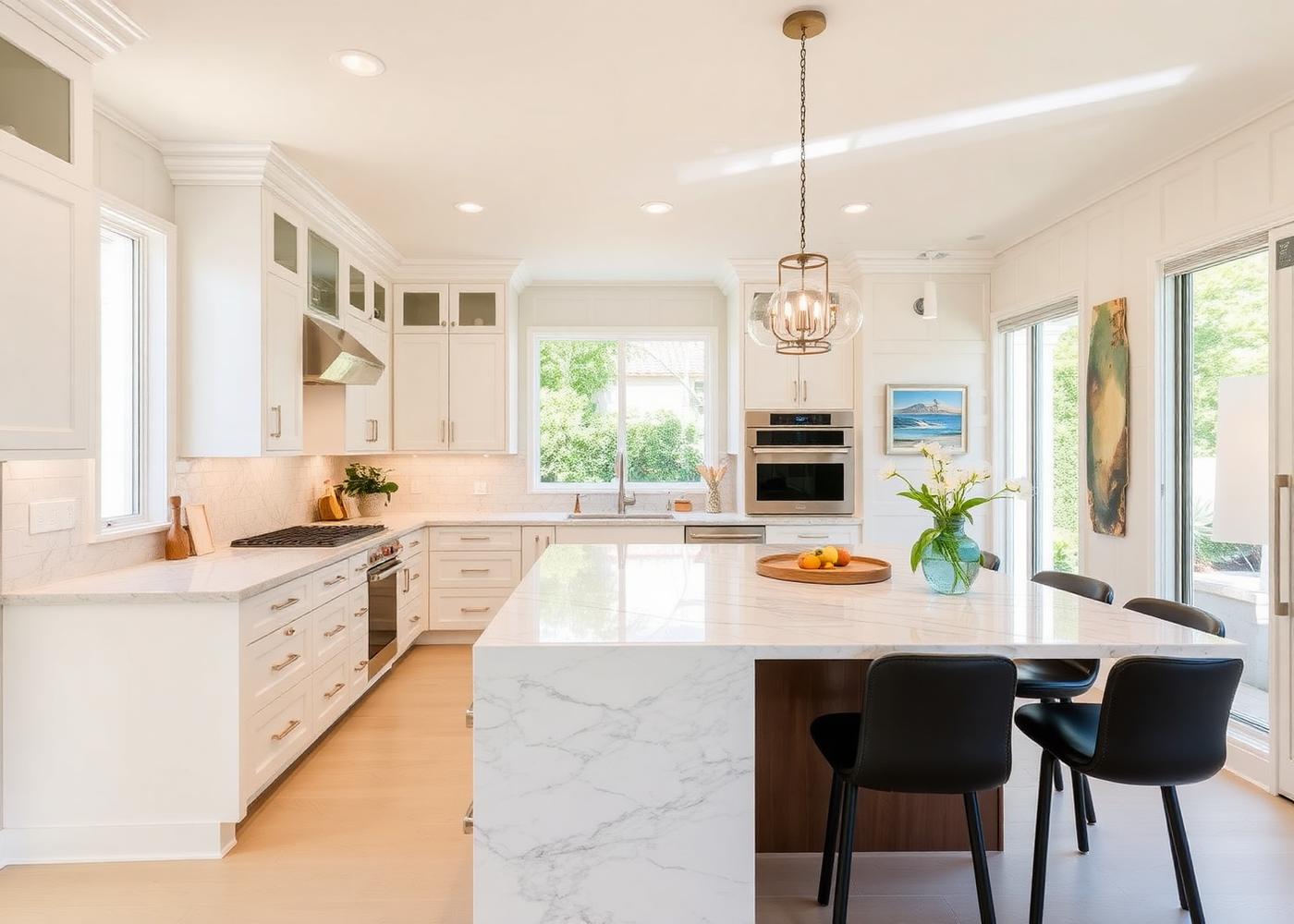 Bright staged kitchen in a California home